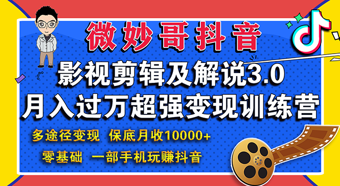 影视剪辑及解说3.0：零基础，一部手机玩赚抖音，多途径月收入10000+-爱赚项目网