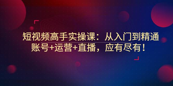 短视频高手实操课：从入门到精通，账号+运营+直播，应有尽有！-爱赚项目网