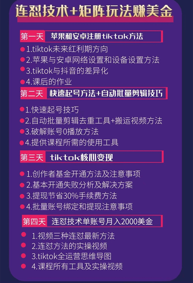 图片[2]-tiktok变现四天实战班：连怼技术+矩阵玩法赚,单账号月入2000美金(实操视频)-爱赚项目网