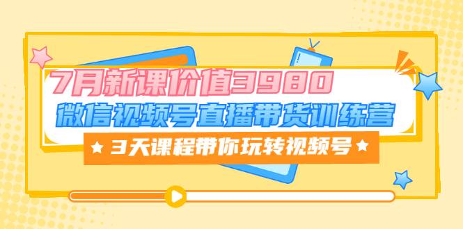 微信带货视频号训练营，7月新课价值3999，3天课程带你玩转视频号-爱赚项目网