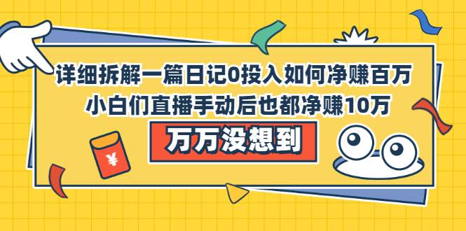 详细拆解一篇日记0投入如何净赚百万，小白们直接手动后也都净赚10万-爱赚项目网