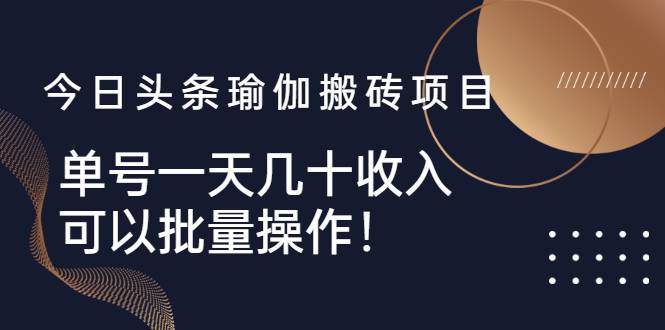 今日头条瑜伽搬砖项目，单号一天几十收入，可以批量操作！-爱赚项目网