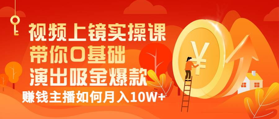 视频上镜实操课：带你0基础演出吸金爆款，赚钱主播如何月入10W+-爱赚项目网