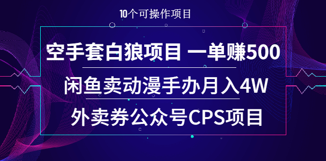 空手套白狼项目 一单赚500+闲鱼卖动漫手办月入4W+外卖券公众号CPS项目-爱赚项目网