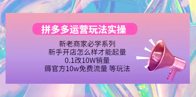 拼多多运营玩法实操，0.1改10W销量，薅官方10w免费流量 等玩法！-爱赚项目网