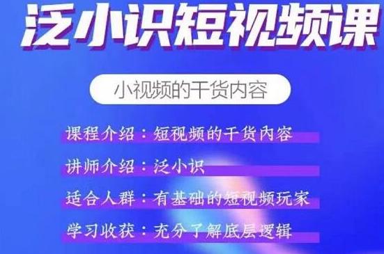 泛小识短视频课+电商课，玩转短视频，轻松月入过万【视频课程】-爱赚项目网