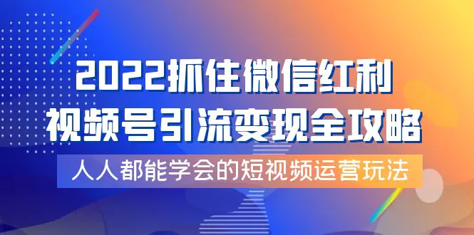 2022抓住微信红利，视频号引流变现全攻略，人人都能学会的短视频运营玩法-爱赚项目网