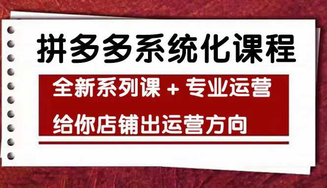 车神陪跑，拼多多系统化课程，全新系列课+专业运营给你店铺出运营方向-爱赚项目网