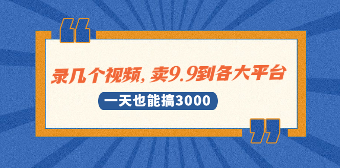 录几个视频，卖9.9到各大平台，一天也能搞3000+-爱赚项目网