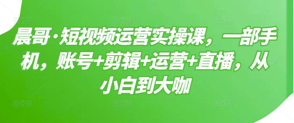 短视频运营实操课，一部手机，账号+剪辑+运营+直播，从小白到大咖-爱赚项目网