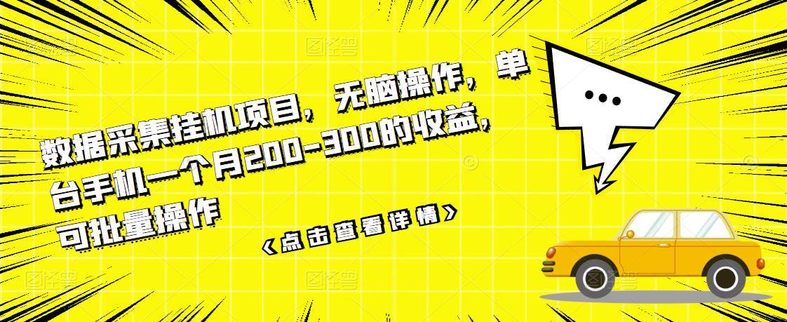 数据采集挂机项目，无脑操作，单台手机一个月200-300的收益，可批量操作-爱赚项目网