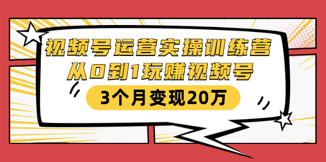 视频号运营实操训练营：从0到1玩赚视频号，3个月变现20万-爱赚项目网