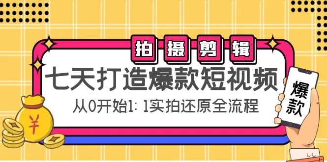 七天打造爆款短视频：拍摄+剪辑实操，从0开始1:1实拍还原实操全流程-爱赚项目网