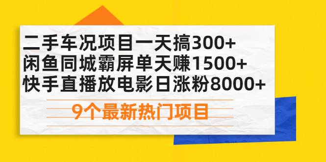 二手车况项目一天搞300+闲鱼同城霸屏单天赚1500+快手直播放电影日涨粉8000+-爱赚项目网