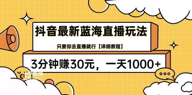 抖音最新蓝海直播玩法，3分钟赚30元，一天1000+只要你去直播就行(详细教程)-爱赚项目网