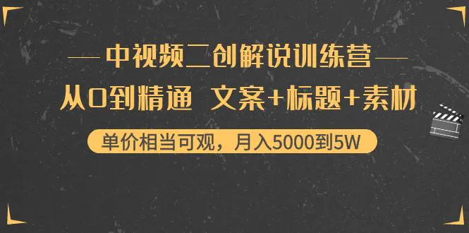 中视频二创解说训练营：从0到精通 文案+标题+素材、月入5000到5W-爱赚项目网