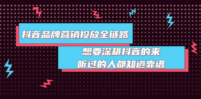 抖音品牌营销投放全链路：想要深耕抖音的来，听过的人都知道靠谱-爱赚项目网