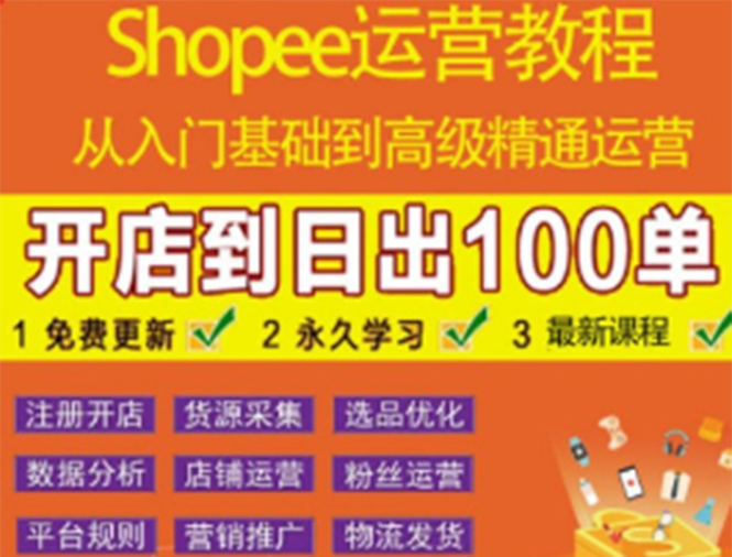 shopee运营教程：从入门基础到高级精通，开店到日出100单（全套课程）-爱赚项目网