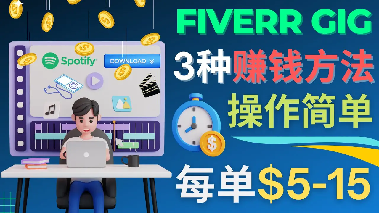 每5分钟赚5美元，日赚100美元，3种简单的Fiverr赚钱技巧-爱赚项目网