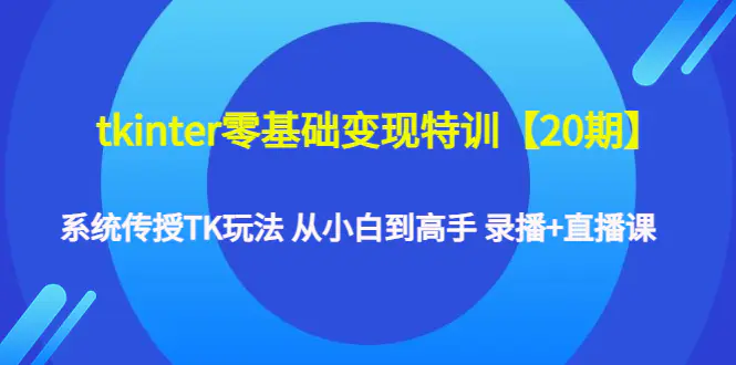 tkinter零基础变现特训【20期】系统传授TK玩法 从小白到高手 录播+直播课-爱赚项目网