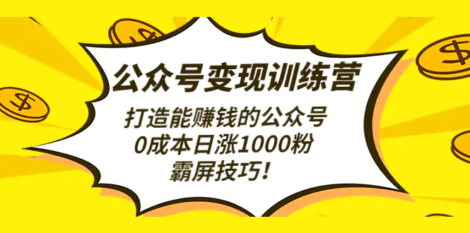 公众号变现训练营打造能赚钱的公众号，0成本日涨1000粉，霸屏技巧-爱赚项目网