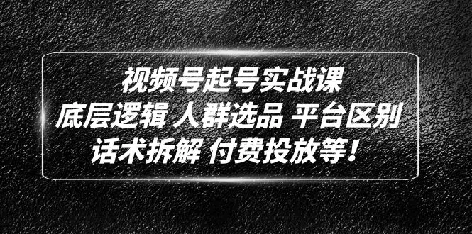 视频号起号实战课：底层逻辑 人群选品 平台区别 话术拆解 付费投放等！-爱赚项目网