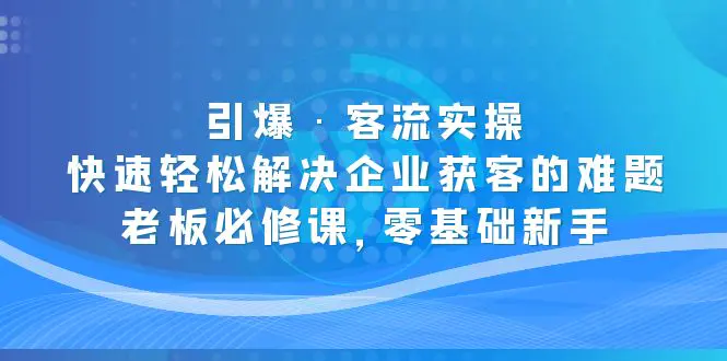 引爆·客流实操：快速轻松解决企业获客的难题，老板必修课，零基础新手-爱赚项目网