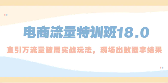 电商流量特训班18.0，直引万流量破局实操玩法，现场出数据拿结果-爱赚项目网