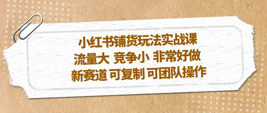 小红书铺货玩法实战课，流量大 竞争小 非常好做 新赛道 可复制 可团队操作-爱赚项目网