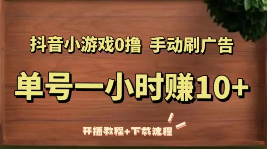 抖音小游戏0撸手动刷广告，单号一小时赚10+（开播教程+下载流程）-爱赚项目网