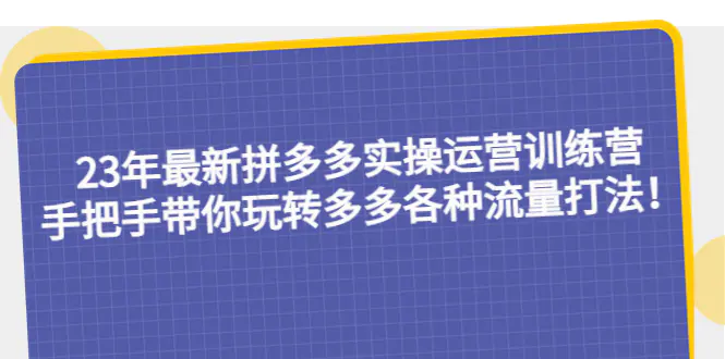 23年最新拼多多实操运营训练营：手把手带你玩转多多各种流量打法！-爱赚项目网