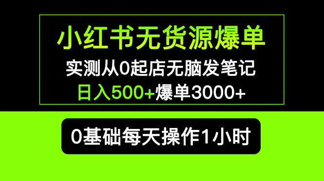 小红书无货源爆单 实测从0起店无脑发笔记 日入500+爆单3000+长期项目可多店-爱赚项目网