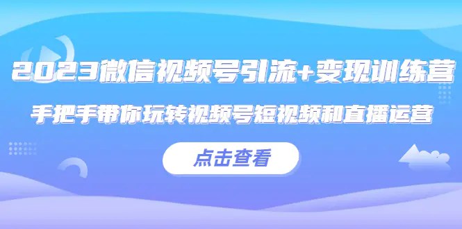 2023微信视频号引流+变现训练营：手把手带你玩转视频号短视频和直播运营!-爱赚项目网