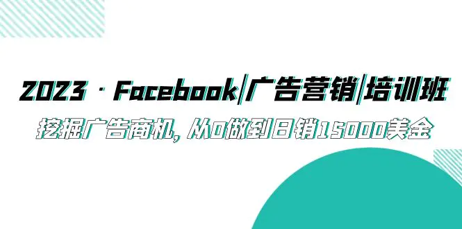 2023·Facebook|广告营销|培训班，挖掘广告商机，从0做到日销15000美金-爱赚项目网