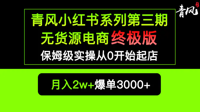 小红书无货源电商爆单终极版【视频教程+实战手册】保姆级实操从0起店爆单-爱赚项目网