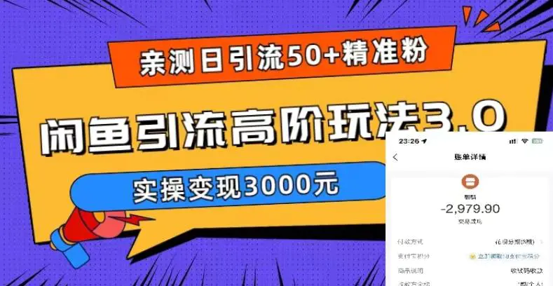 实测日引50+精准粉，闲鱼引流高阶玩法3.0，实操变现3000元-爱赚项目网