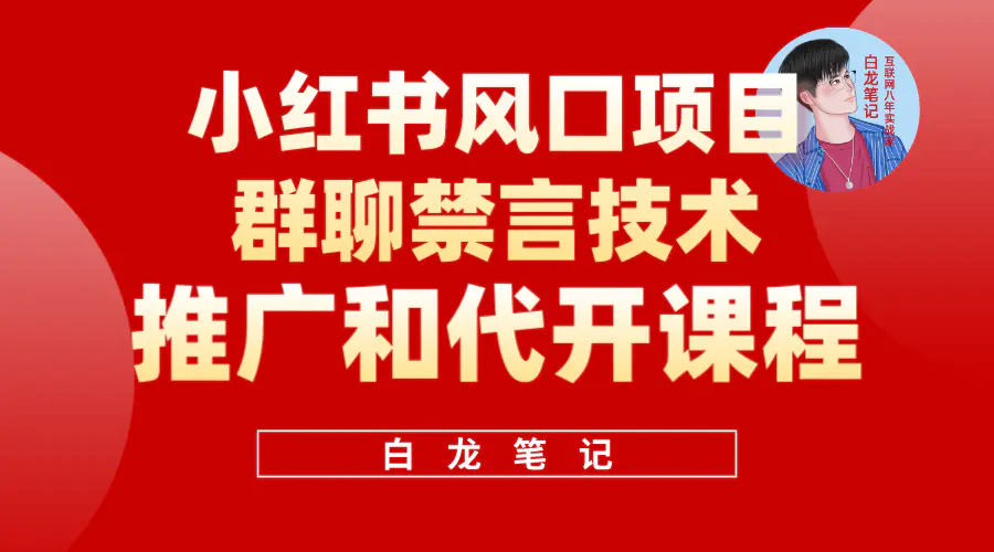 小红书风口项目日入300+，小红书群聊禁言技术代开项目，适合新手操作-爱赚项目网