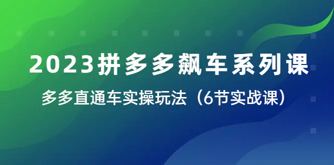 2023拼多多飙车系列课，多多直通车实操玩法（6节实战课）-爱赚项目网