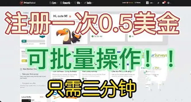 国外项目注册一次0.5美金 只需三分钟无脑操作 可批量放大 小白工作室福利-爱赚项目网