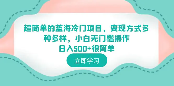 超简单的蓝海冷门项目，变现方式多种多样，小白无门槛操作日入500+很简单-爱赚项目网