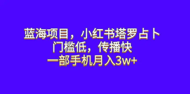 蓝海项目，小红书塔罗占卜，门槛低，传播快，一部手机月入3w+-爱赚项目网