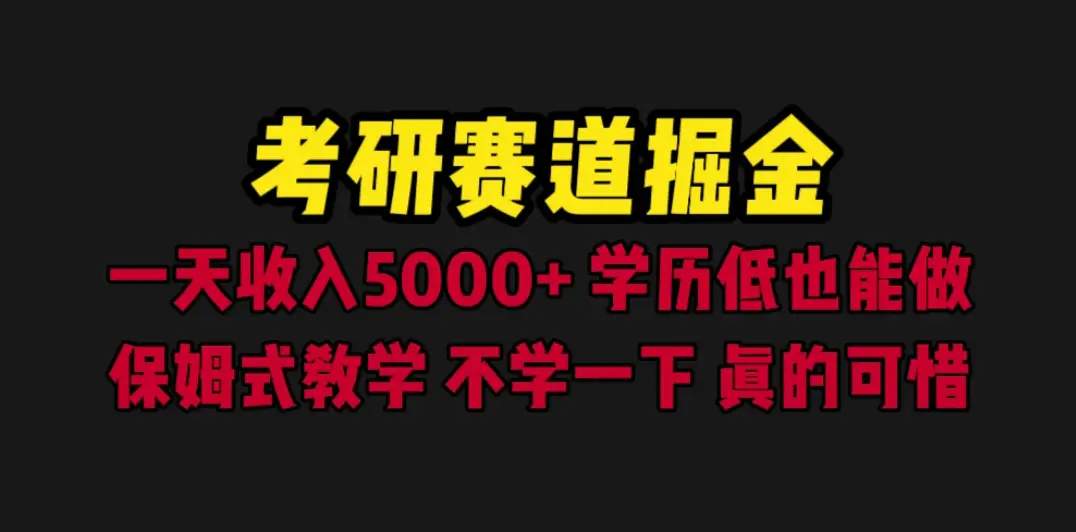 考研赛道掘金，一天5000+学历低也能做，保姆式教学，不学一下，真的可惜-爱赚项目网