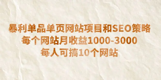 暴利单品单页网站项目和SEO策略  每个网站月收益1000-3000  每人可搞10个-爱赚项目网