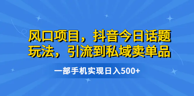 风口项目，抖音今日话题玩法，引流到私域卖单品，一部手机实现日入500+-爱赚项目网