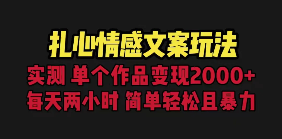 扎心情感文案玩法，单个作品变现5000+，一分钟一条原创作品，流量爆炸-爱赚项目网