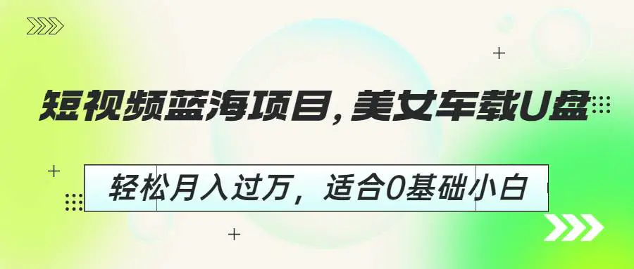 短视频蓝海项目，美女车载U盘，轻松月入过万，适合0基础小白-爱赚项目网