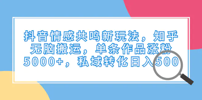 抖音情感共鸣新玩法，知乎无脑搬运，单条作品涨粉5000+，私域转化日入500-爱赚项目网