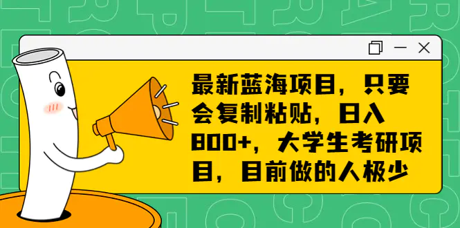 最新蓝海项目，只要会复制粘贴，日入800+，大学生考研项目，目前做的人极少-爱赚项目网