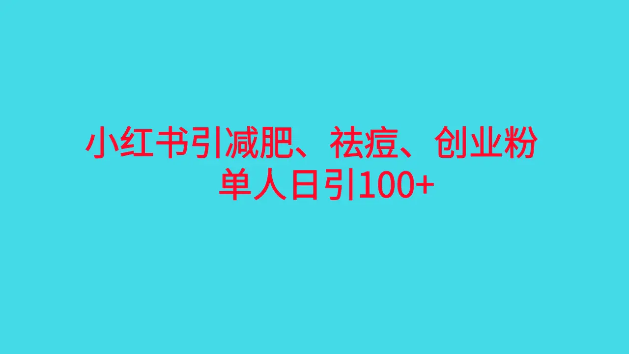 小红书精准引流，减肥、祛痘、创业粉单人日引100+（附软件）-爱赚项目网