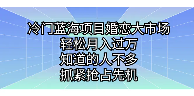 冷门蓝海项目婚恋大市场，轻松月入过万，知道的人不多，抓紧抢占先机。-爱赚项目网